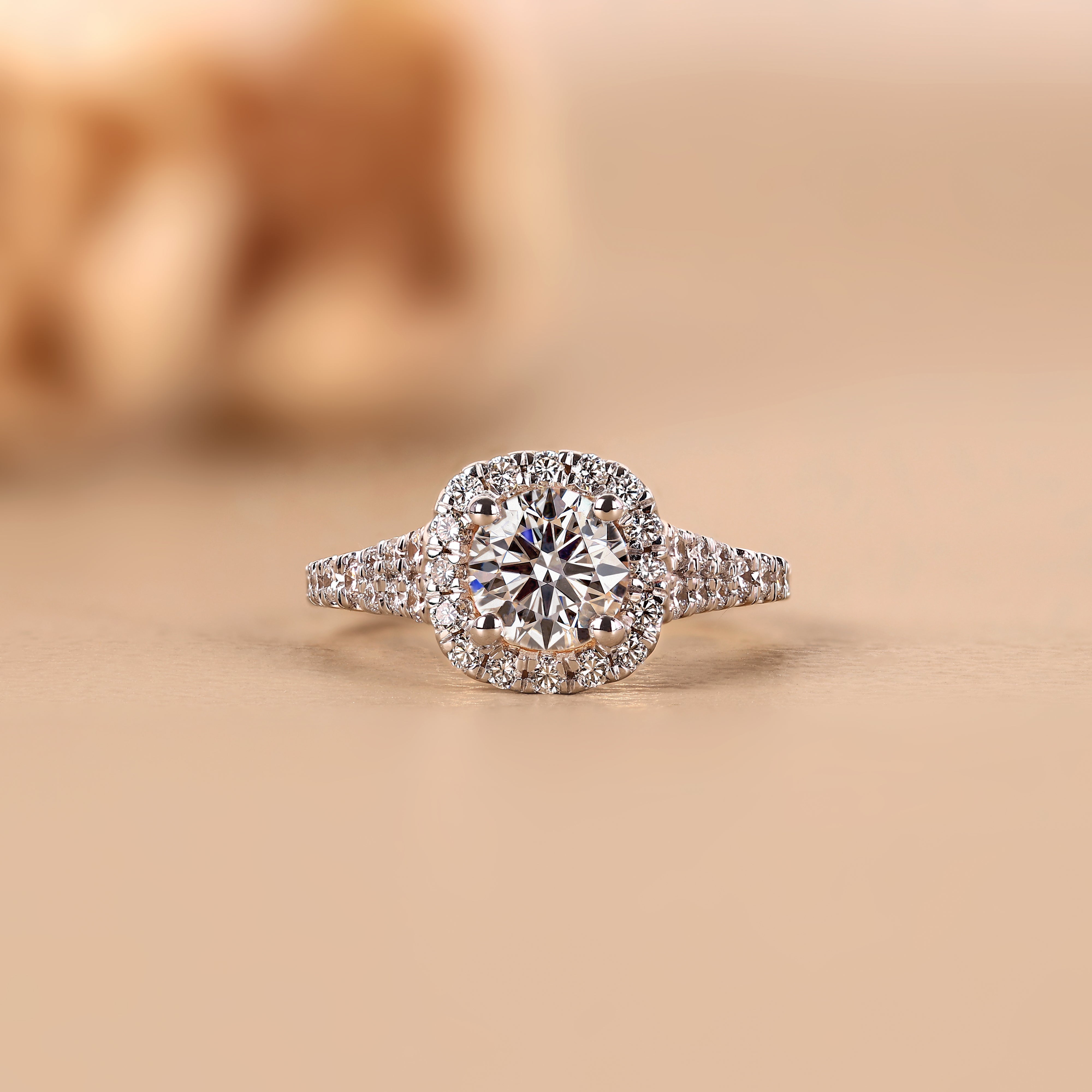 Diamond ring with a beige background