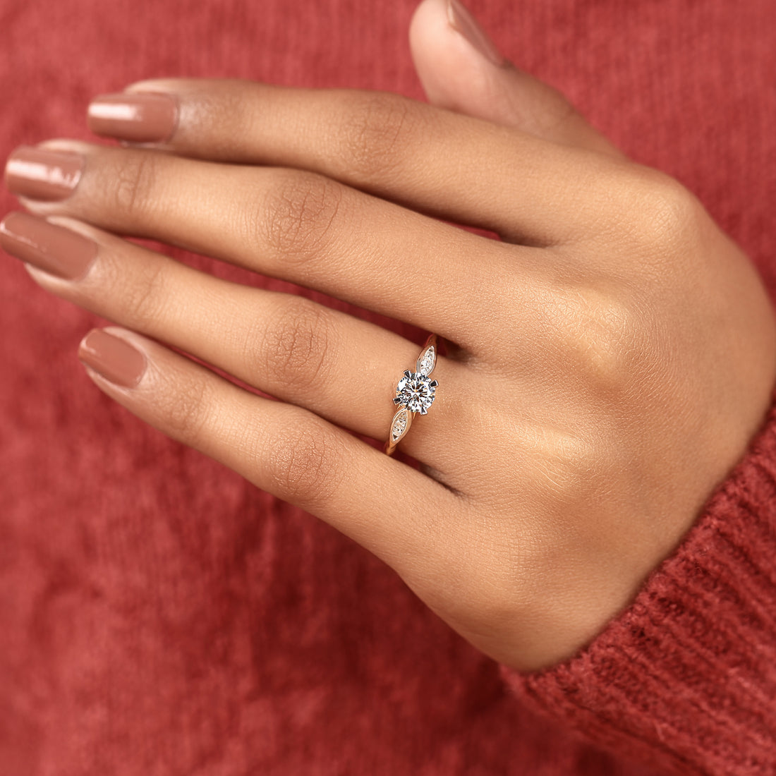 The Laurel Two-Tone Botanical Engagement Ring